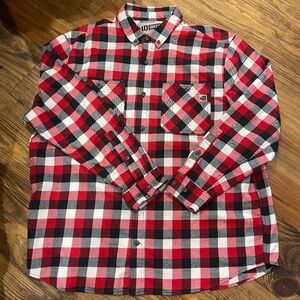 Duluth Trading 40 Grit Red Black Buffalo Plaid Flannel Shirt Mens XL Long Sleeve